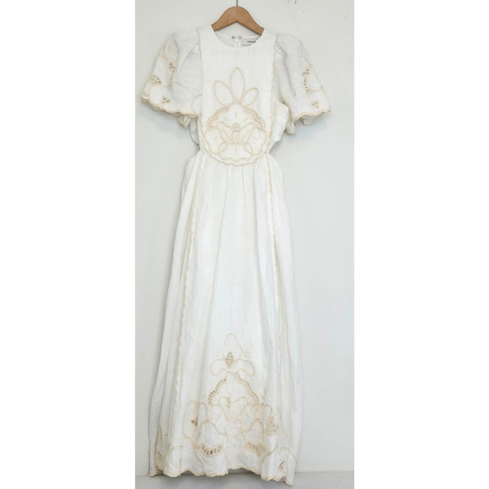 Lovaan Freya Embroidered Linen Midi Dress White Size 4 Nwt — image 3 of 8